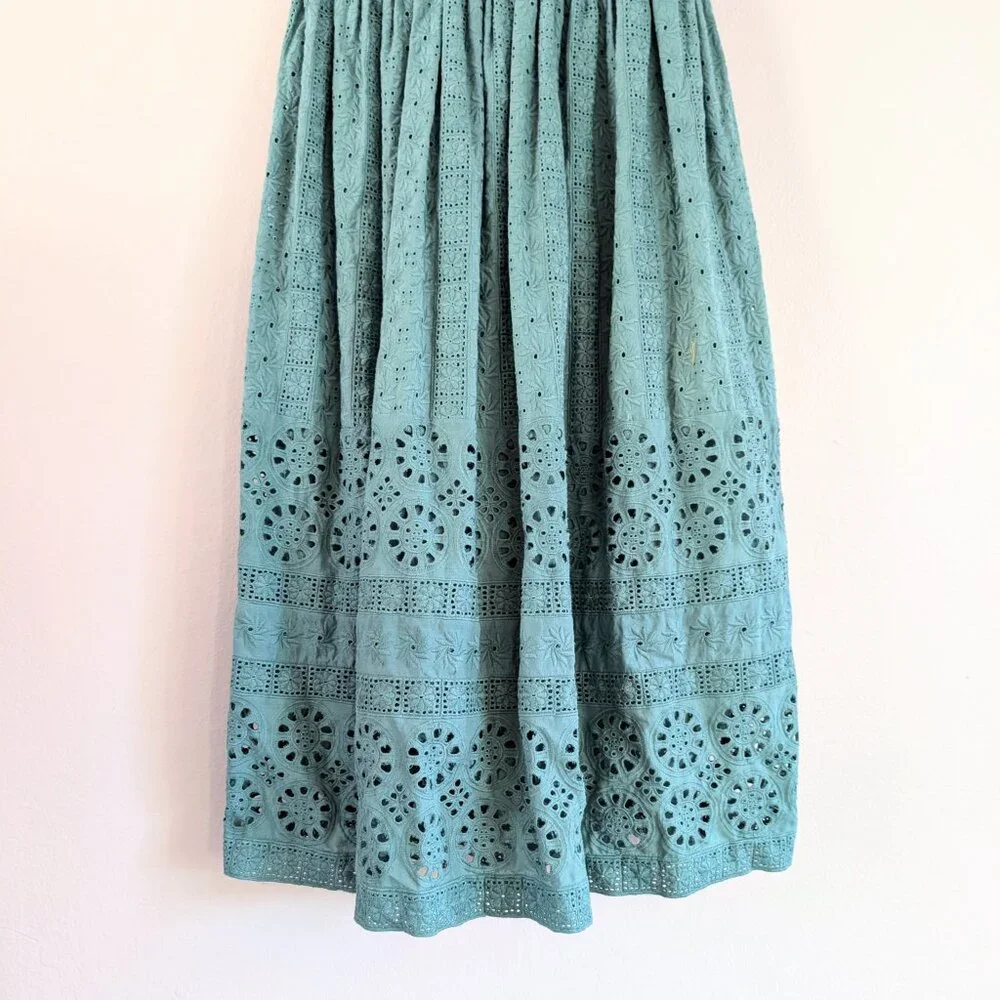 ASOS Teal Eyelet Lace Sleeveless Midi Dress Womens 2 Floral